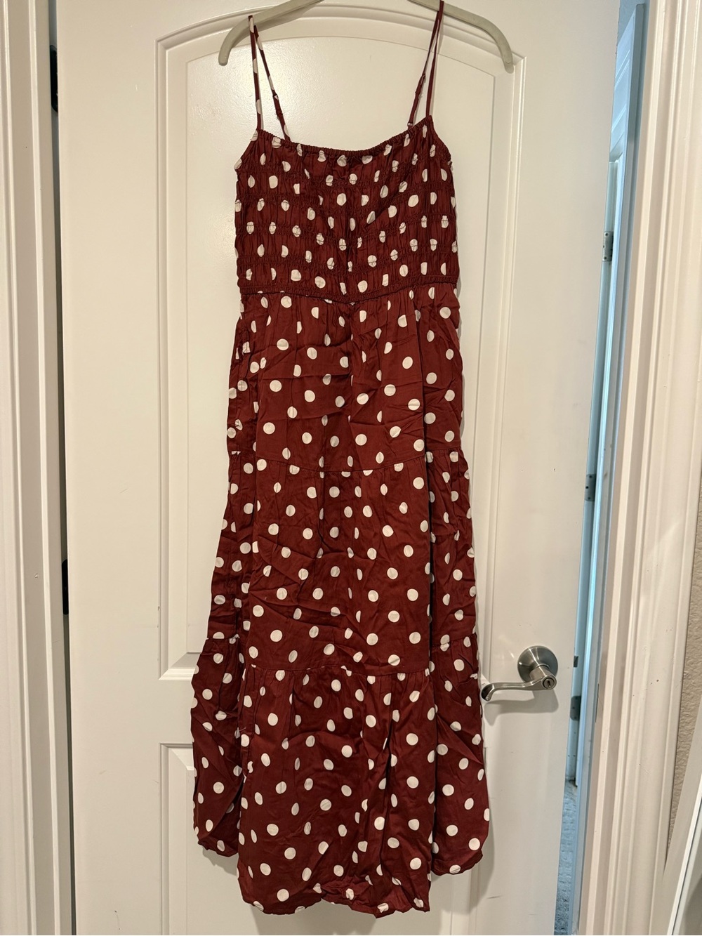 NWT GAP Rust Red Polka Dot Smocked Maxi Dress - Picture 2 of 9